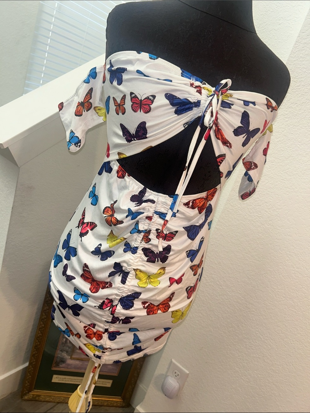 White Butterfly Cutout Mini Dress